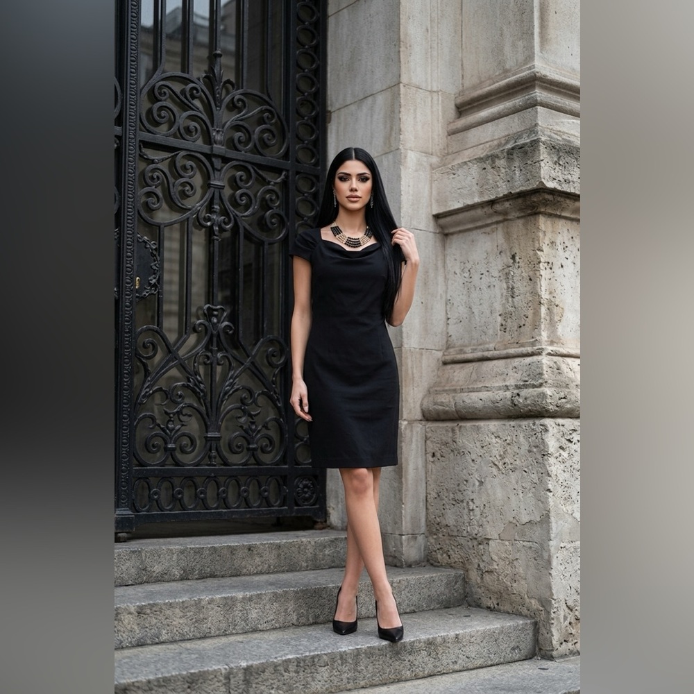 Martin + Osa Black Cap-Sleeve Sheath Dress